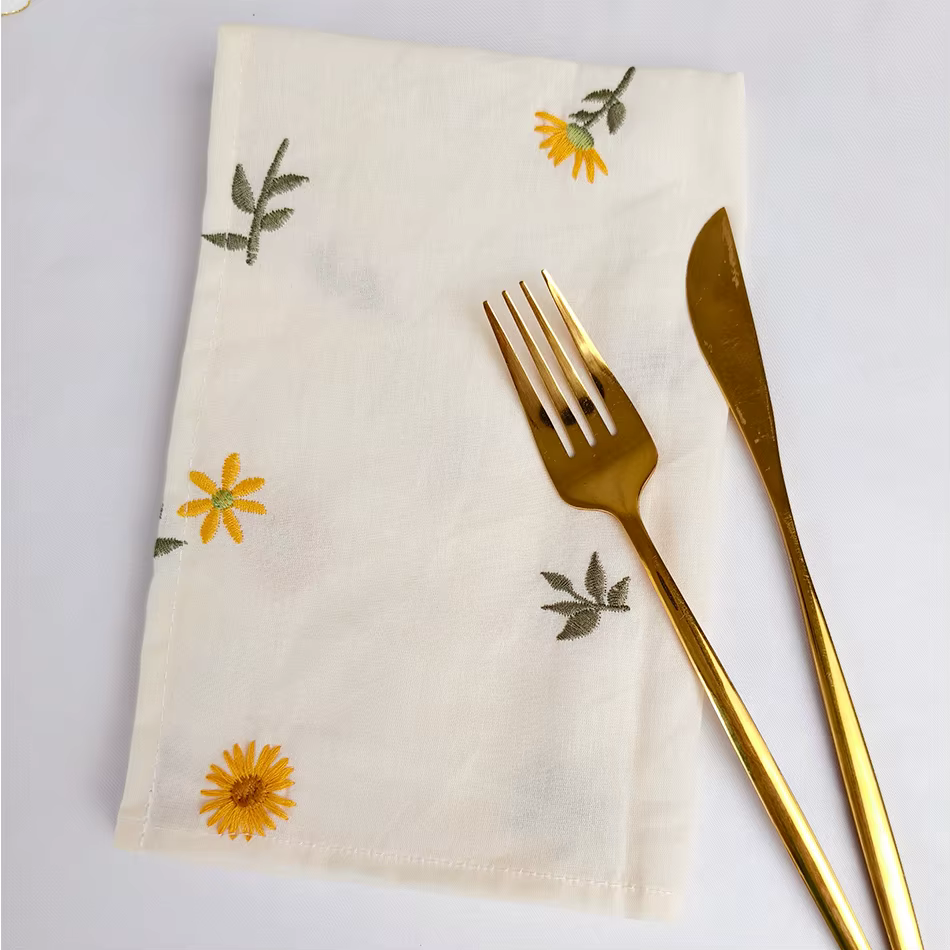 Serviettes de Table brodées en coton, 6 pièces, 40x40cm, tissu à thé à fleurs, serviettes douces, pa