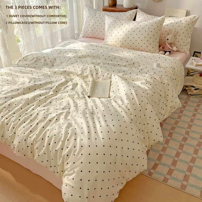 Ensemble de housse de couette à pois verts/noirs (1 housse de couette + 2 taies d'oreiller, sans gar
