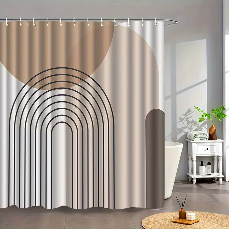 1 rideau de douche à motif géométrique simple avec crochets, séparateur de salle de bain en polyeste