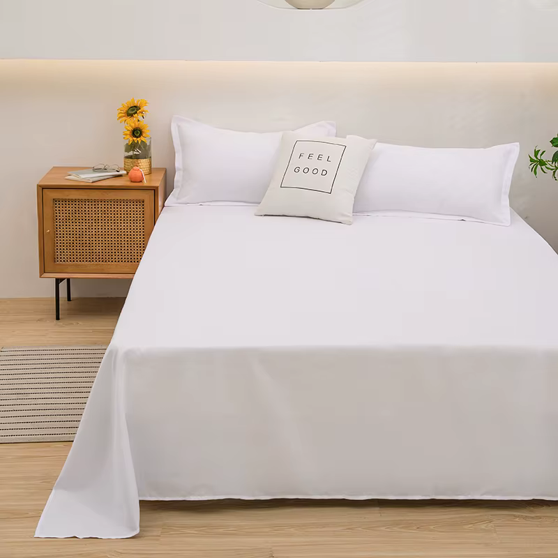 Draps de linge de lit doux pour la maison, drap plat pour lit Double, draps supérieurs uni de couleu
