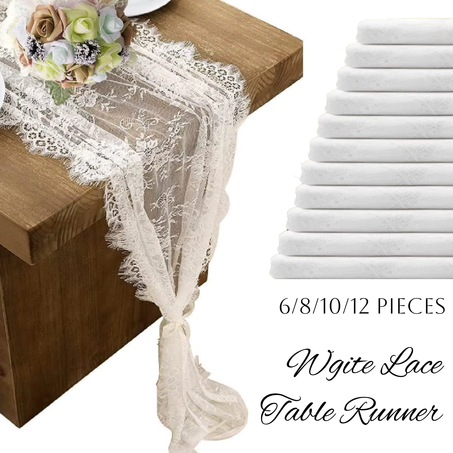 6-12 chemins de table en dentelle, 14 x 120 pouces, pour mariage, blanc, rustique, bohème, décoratio