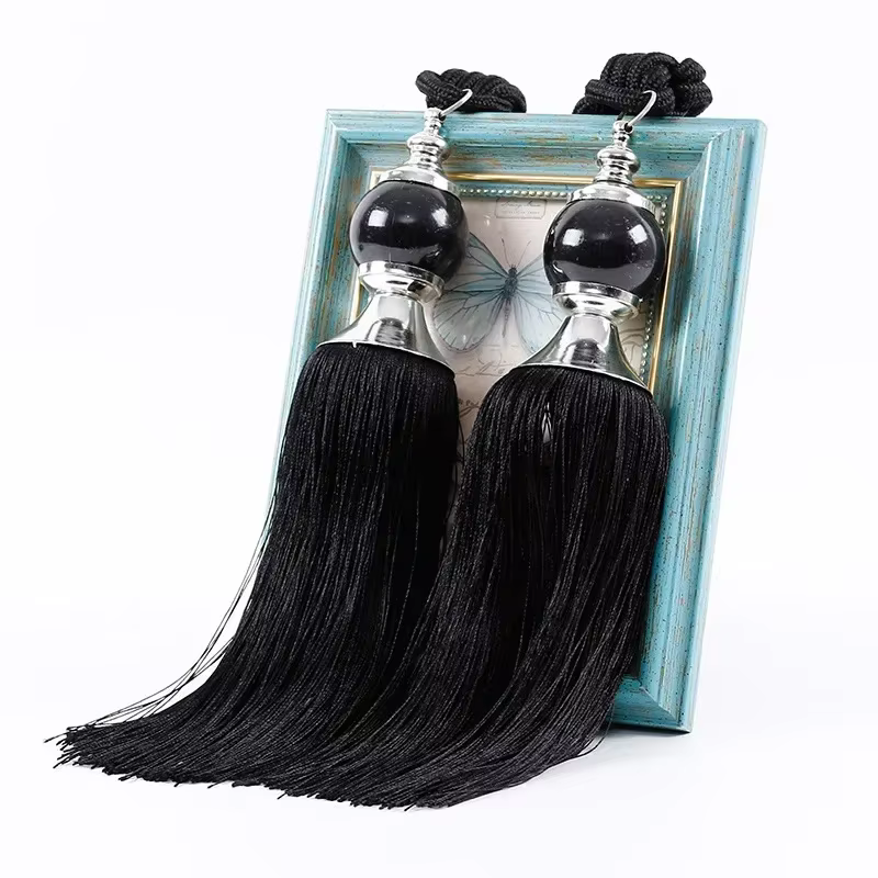 1 Paire de Retenues de Rideaux en Corde avec Pompon et Boule Perlée, Crochets de Suspension de Ridea