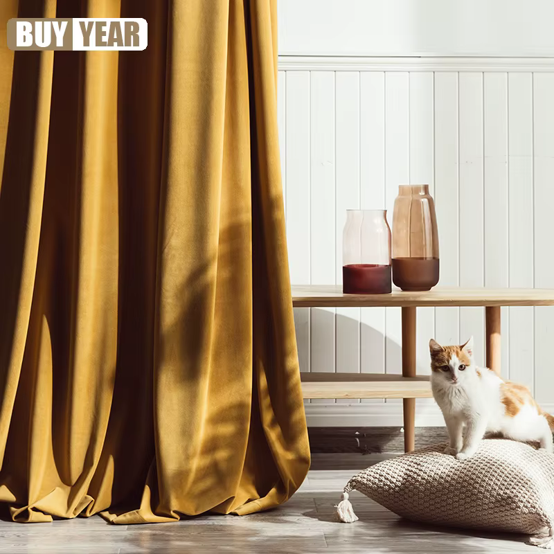 Rideaux en velours rétro doré nordique de luxe pour salon, salle à manger, chambre à coucher, décora
