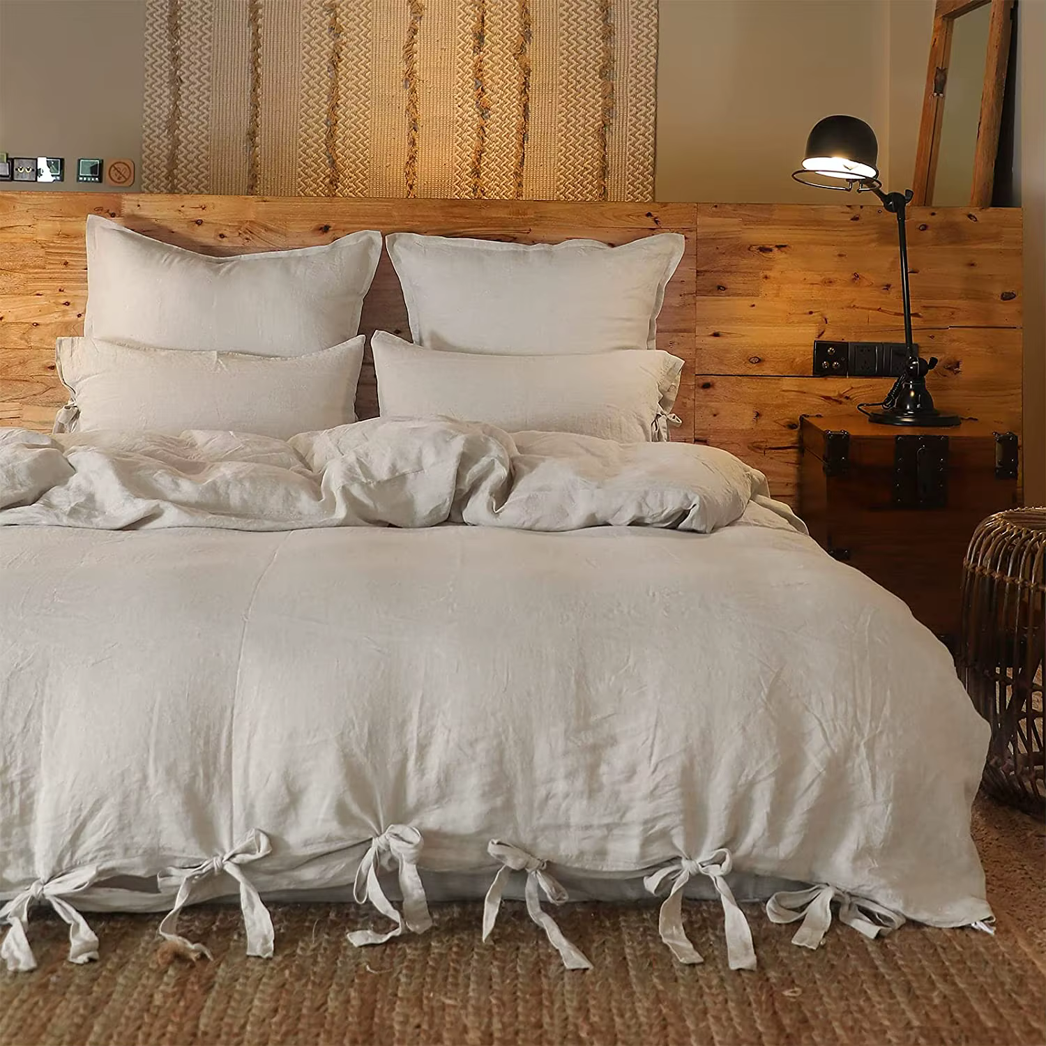 Ensemble de housse de couette en lin pur, literie confortable, 1 housse de couette, 2 taies d'oreill