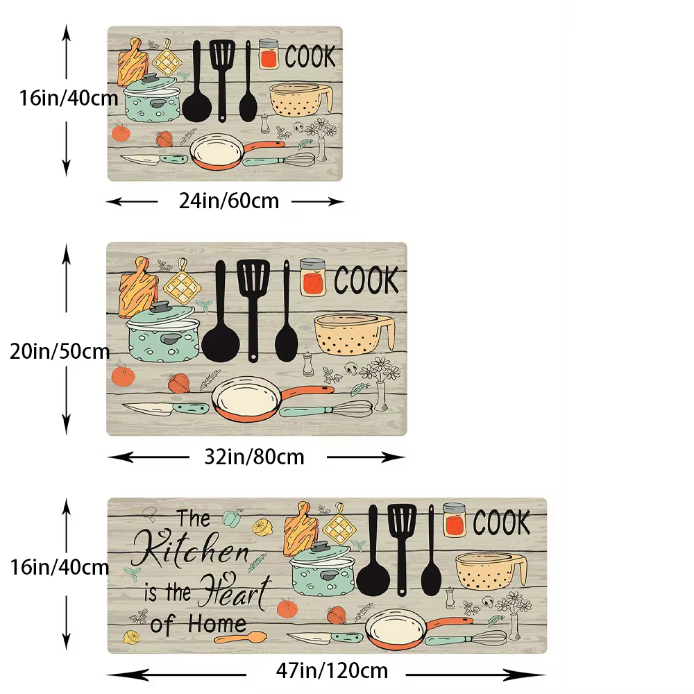 VIKAMA 1PC couteau de cuisine et fourchette thème tapis de sol tapis de porte de cuisine décor à la 