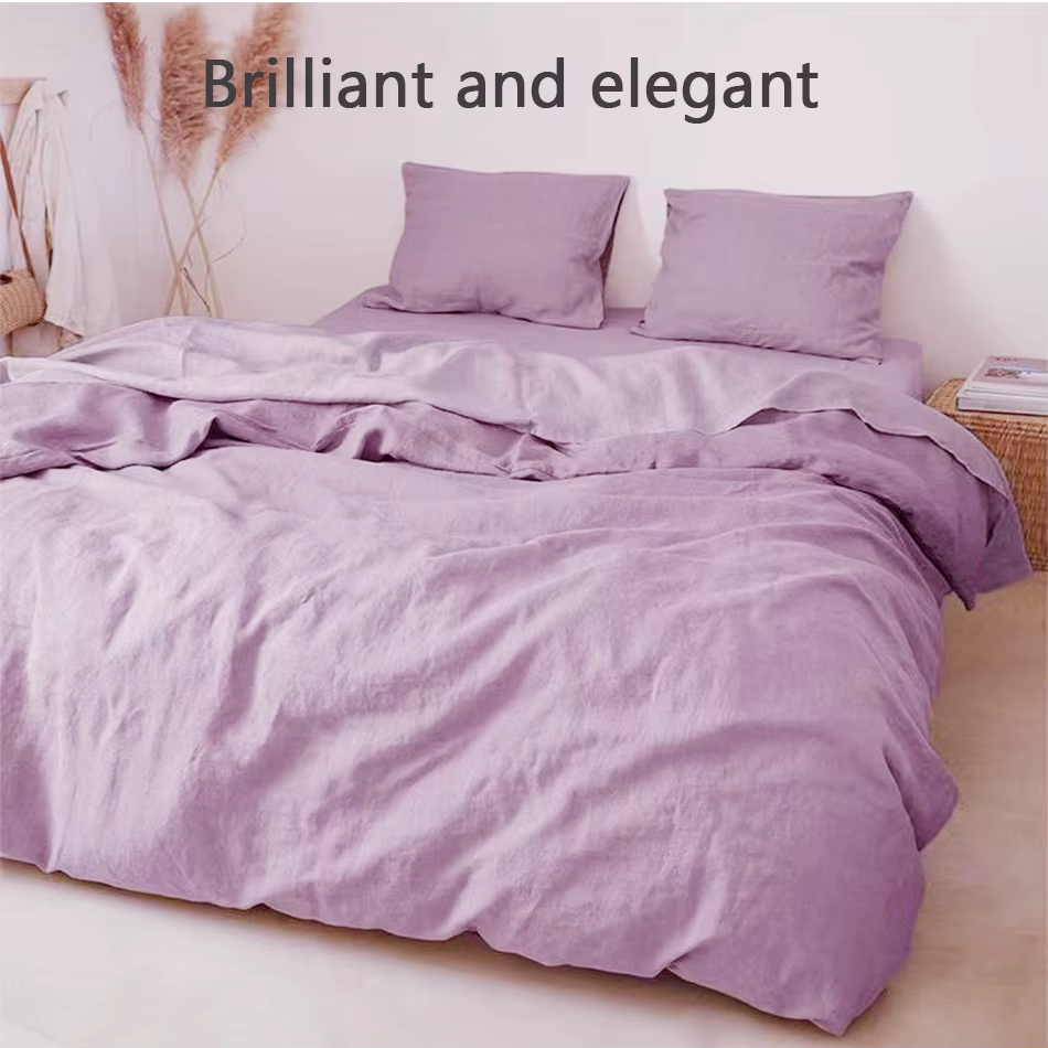 Housse de couette 100% lin lavé à la pierre, couleur unie, respirante, taie d'oreiller, textiles de 