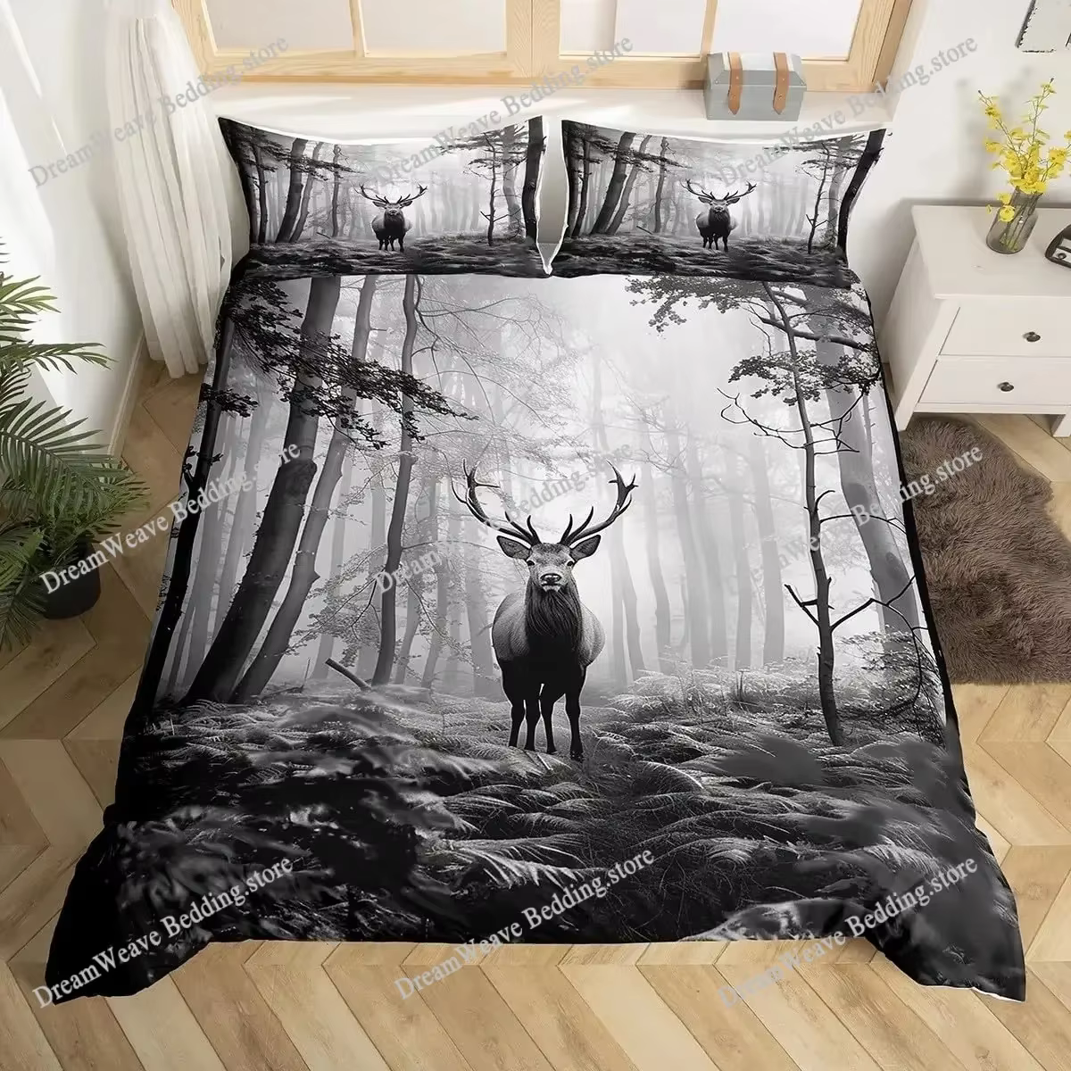 Housse de couette motif cerf et élan, pour lit King et Queen, motif ferme et forêt, ensemble de lite