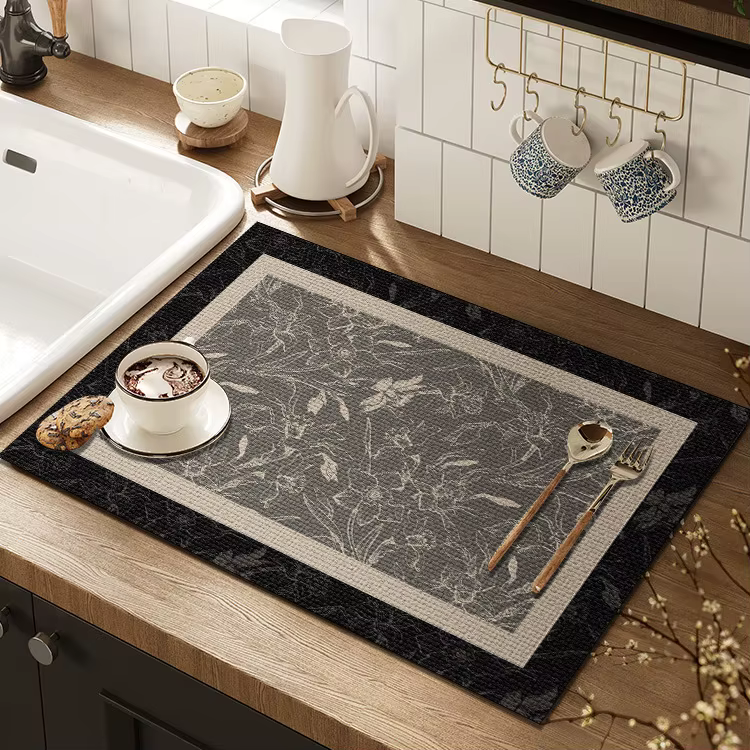 Tapis de séchage de vaisselle multicouche en lin, style nordique, étanche, antidérapant, facile à ne