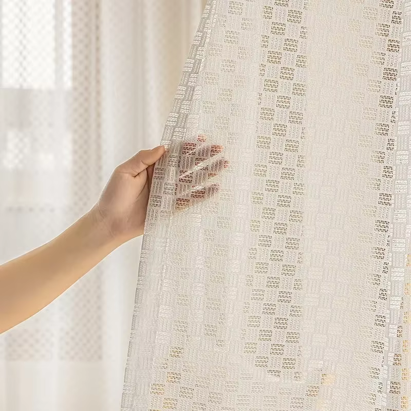 Rideau de gaze à carreaux Simple et moderne, Protection solaire, rideau Jacquard à la mode pour salo