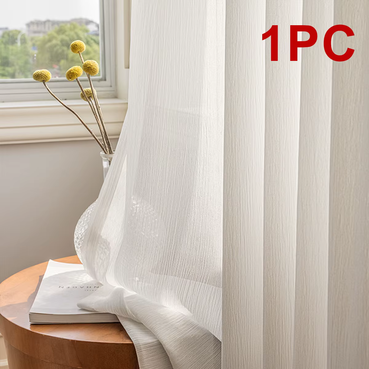 1/2 Panles Rideau en gaze de soie plissé style japonais, texture anti-rayures et anti-accrocs, pour 