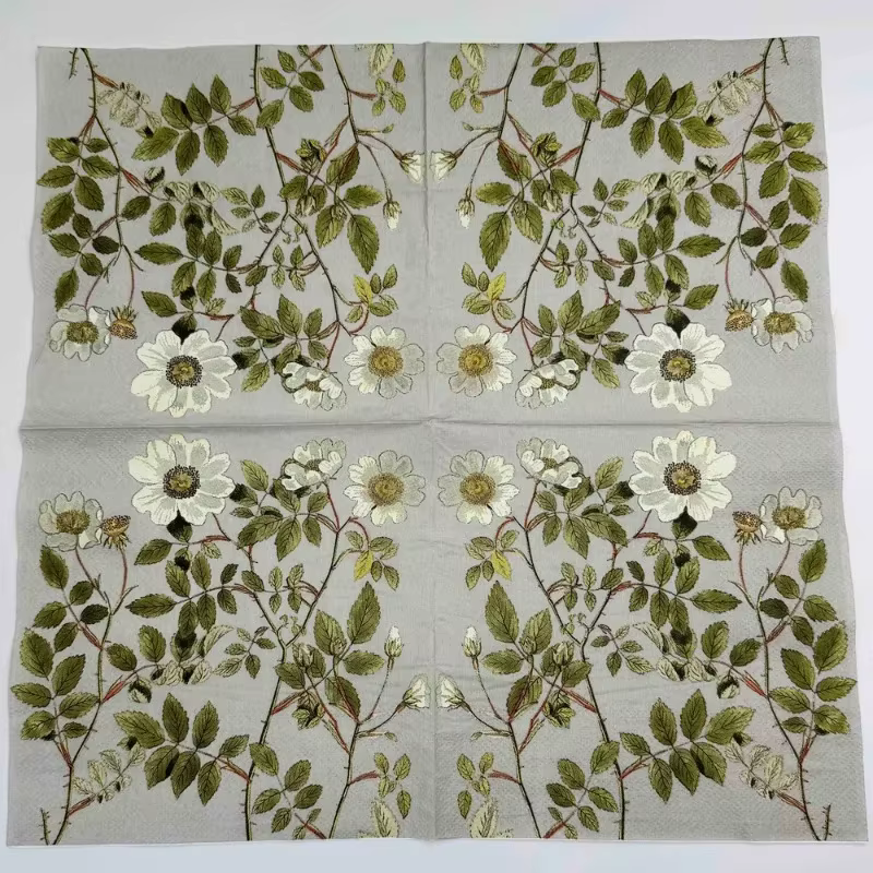 Serviettes imprimées colorées pliées en papier à fleurs carrées, 20 pièces/P, pour Restaurant, maria
