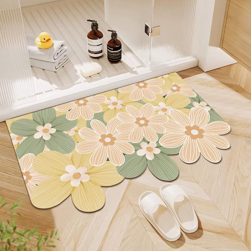 Tapis de sol pour porte de salle de bain, petite fleur fraîche, absorbant la boue de diatomée, antid