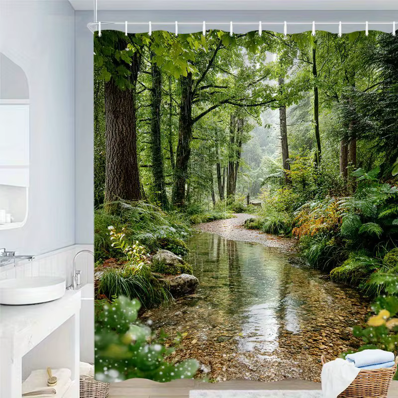 Rideau de douche imperméable avec une scène de ruisseau de forêt tranquille pour un décor de salle d