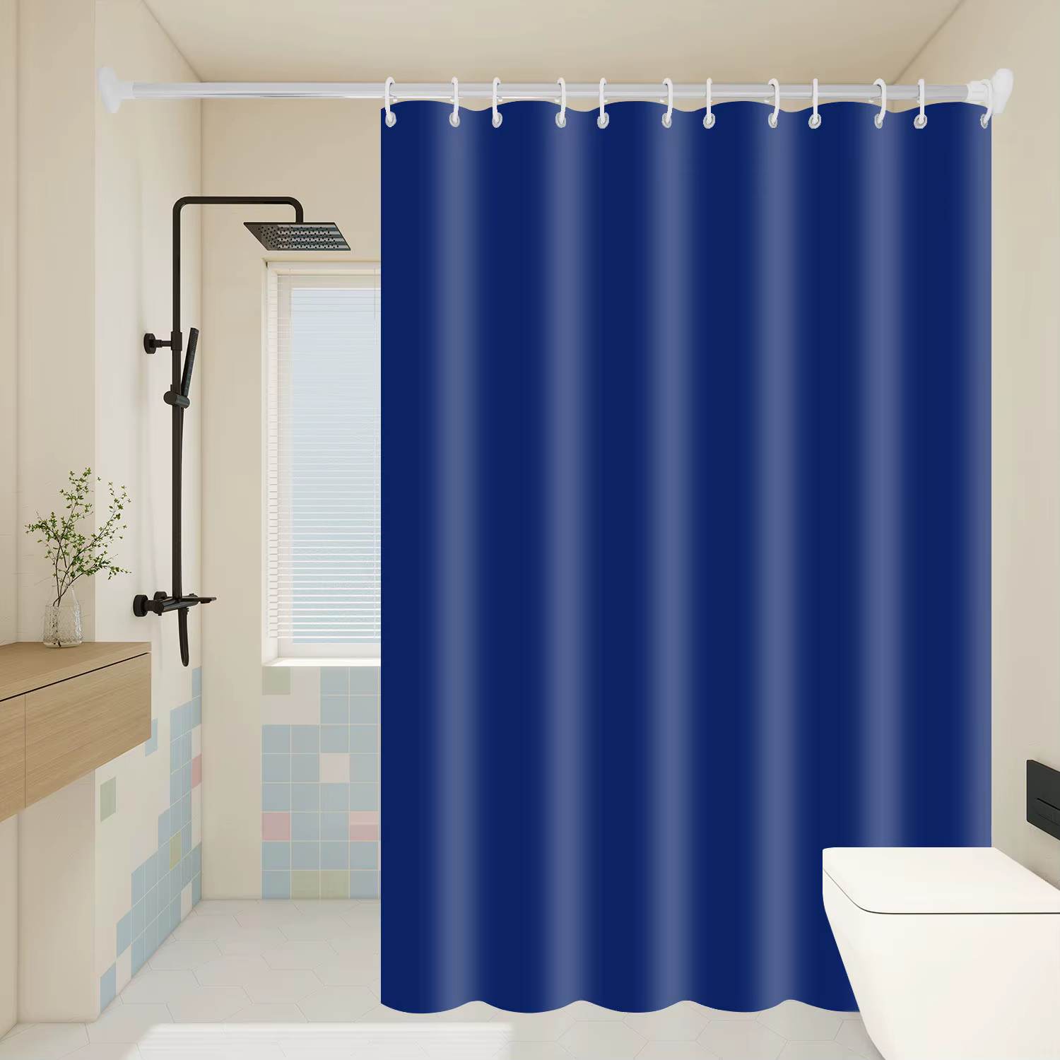 Rideau de douche bleu marine, couleur unie, imperméable, PEVA, décoration de salle de bain de luxe, 