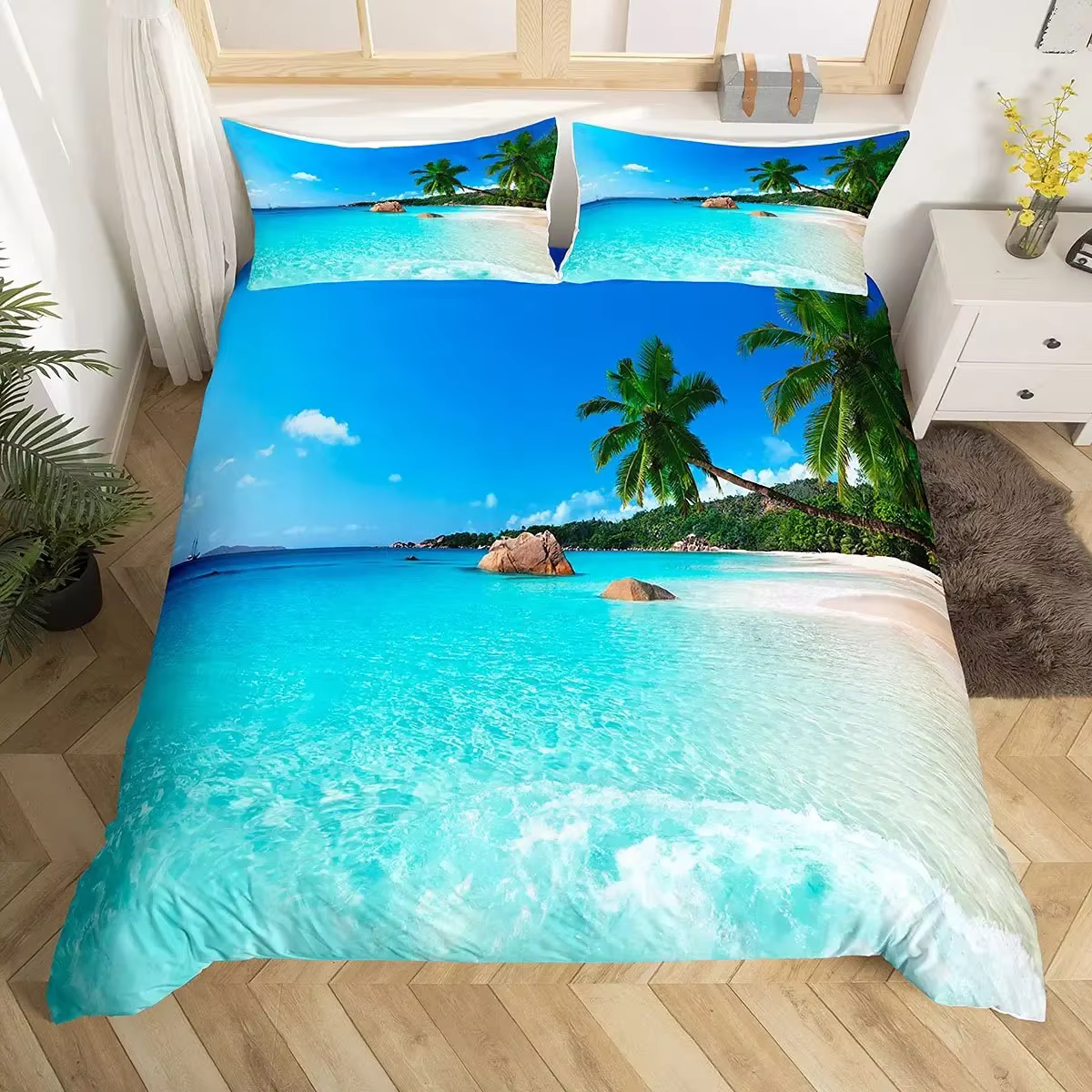 Housse de couette océan, décor de plage d'été, ensemble de literie de Style vacances hawaïennes, thè