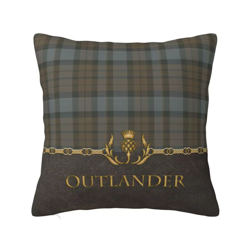 Housse de coussin personnalisée en cuir et Tartan, motif Outlander, 40x40cm, Texture à carreaux mode