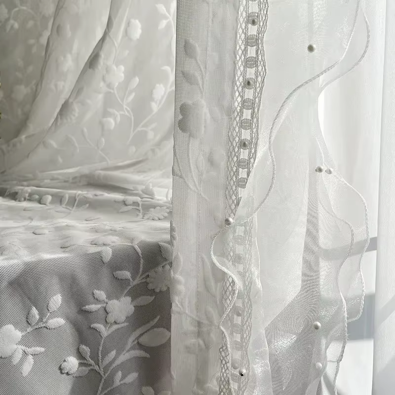 Rideaux en macramé bohème sur mesure, blancs, en dentelle, avec motif brodé, pour salon, cuisine, ch
