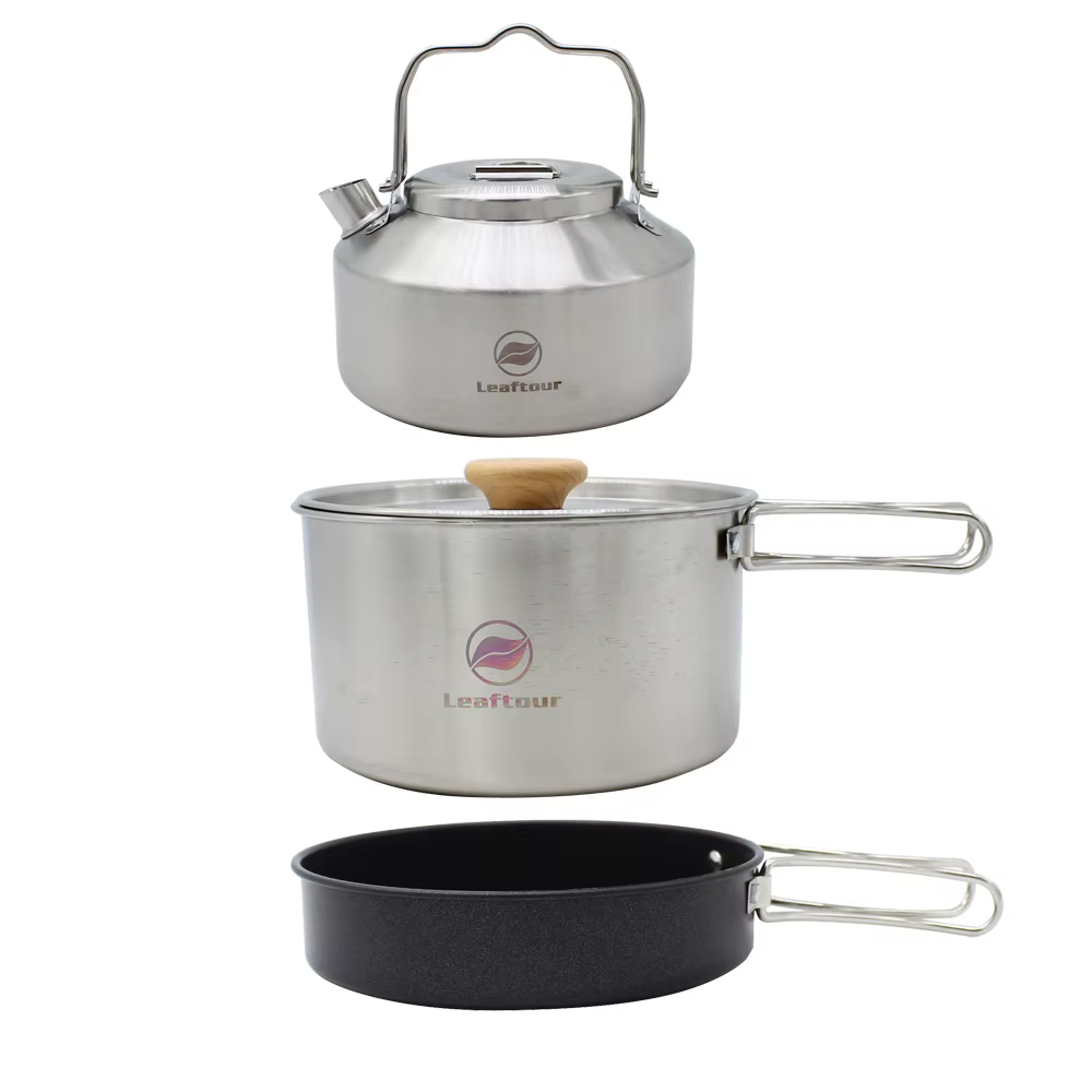 Leaftour – batterie de cuisine de Camping en acier inoxydable, bouilloire, casserole, essentiels de
