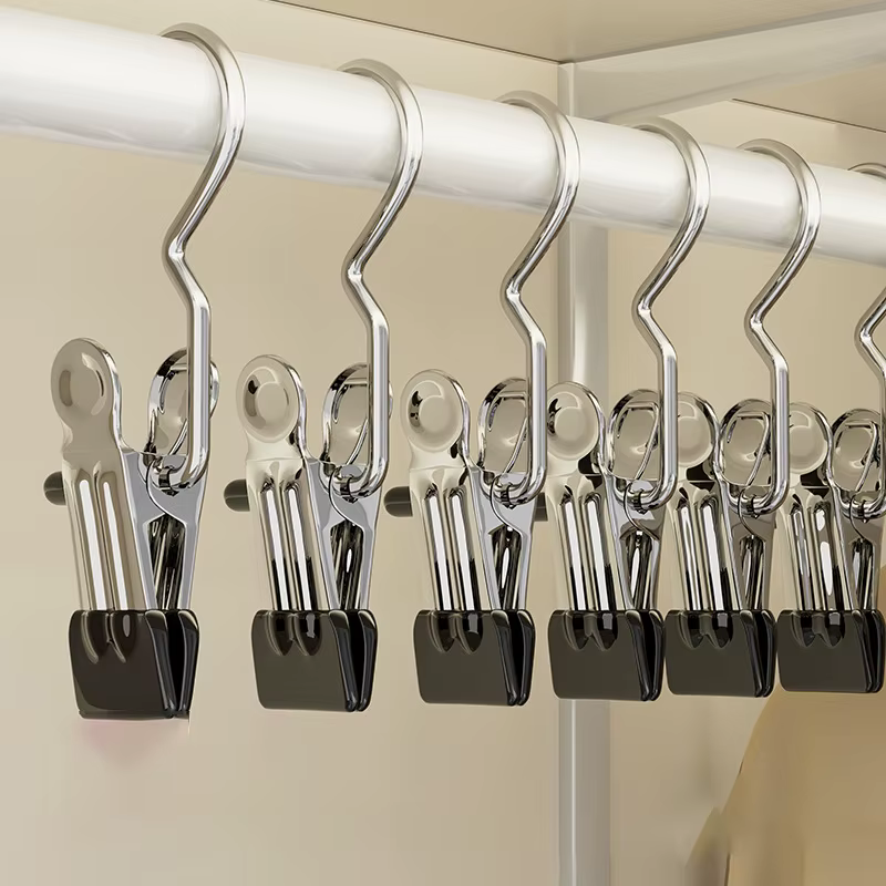 Cintre peu encombrant en acier inoxydable, pinces multifonctionnelles pour vêtements, rangement pour