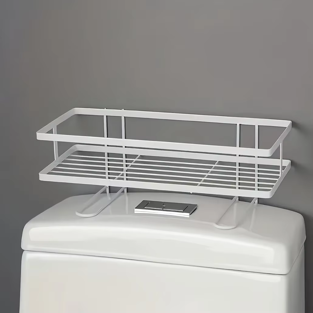 Étagère de rangement pour toilettes sans perçage - Organisateur de salle de bain multifonctionnel po