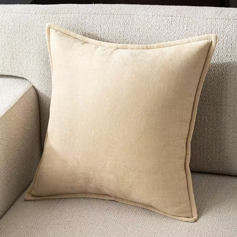 Housses de coussin vert printanier à bords doublement surpiqués en chenille moderne, décoratives pou