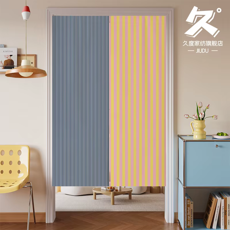 Rideau Noren vintage en tissu simple jaune crème à carreaux vichy avec lettres, à fixation Velcro sa