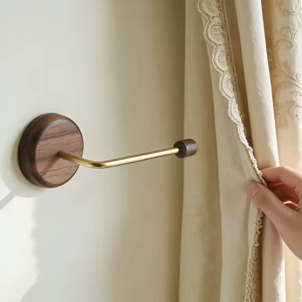 Attache-rideau minimaliste en bois et laiton, support mural pour rideaux de salon et de chambre, pou