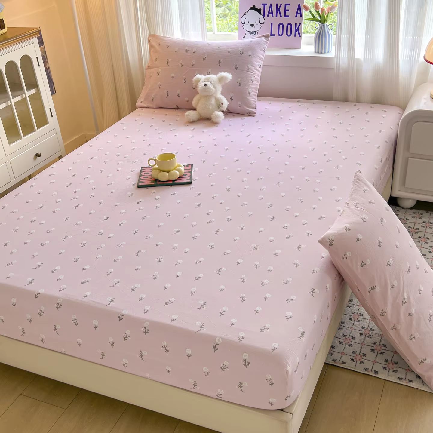 Draps de lit floraux drap-housse antidérapant Ş couvre-lit avec bande élastique housse de matelas (a