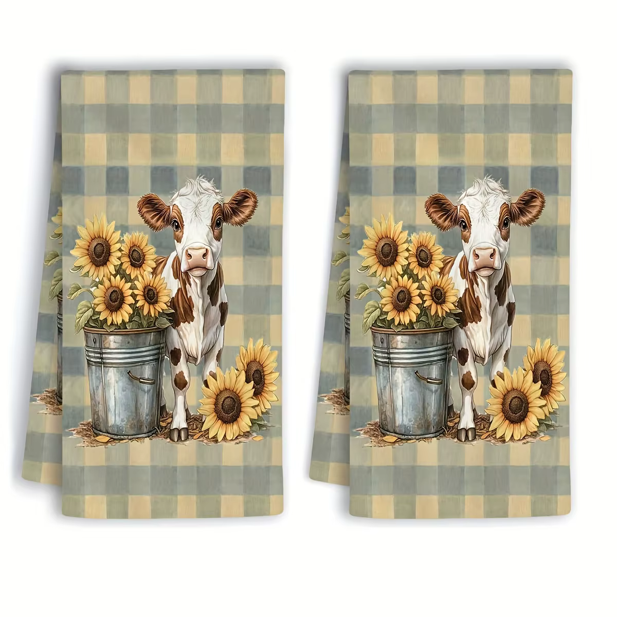 Lot de 2 serviettes de cuisine à carreaux tournesol, ensemble de serviettes 40 cm x 60 cm, meilleure
