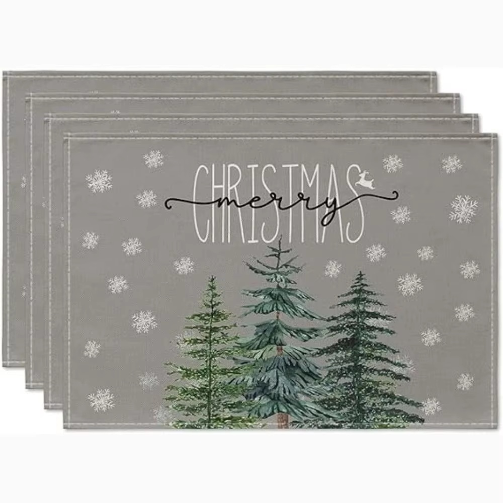 Set de table de Noël en lin anti-taches, motif sapin de Noël, isolant, pour bol, tasse à café, tapis