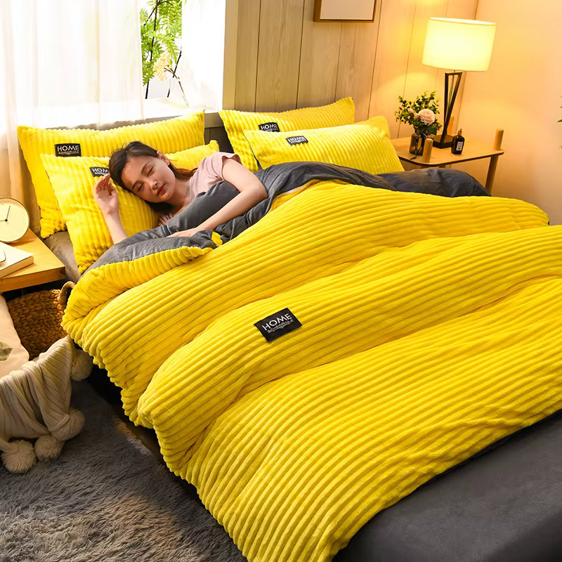 Housse de couette en velours de couleur unie, ensemble de literie épais et chaud pour l'hiver, houss