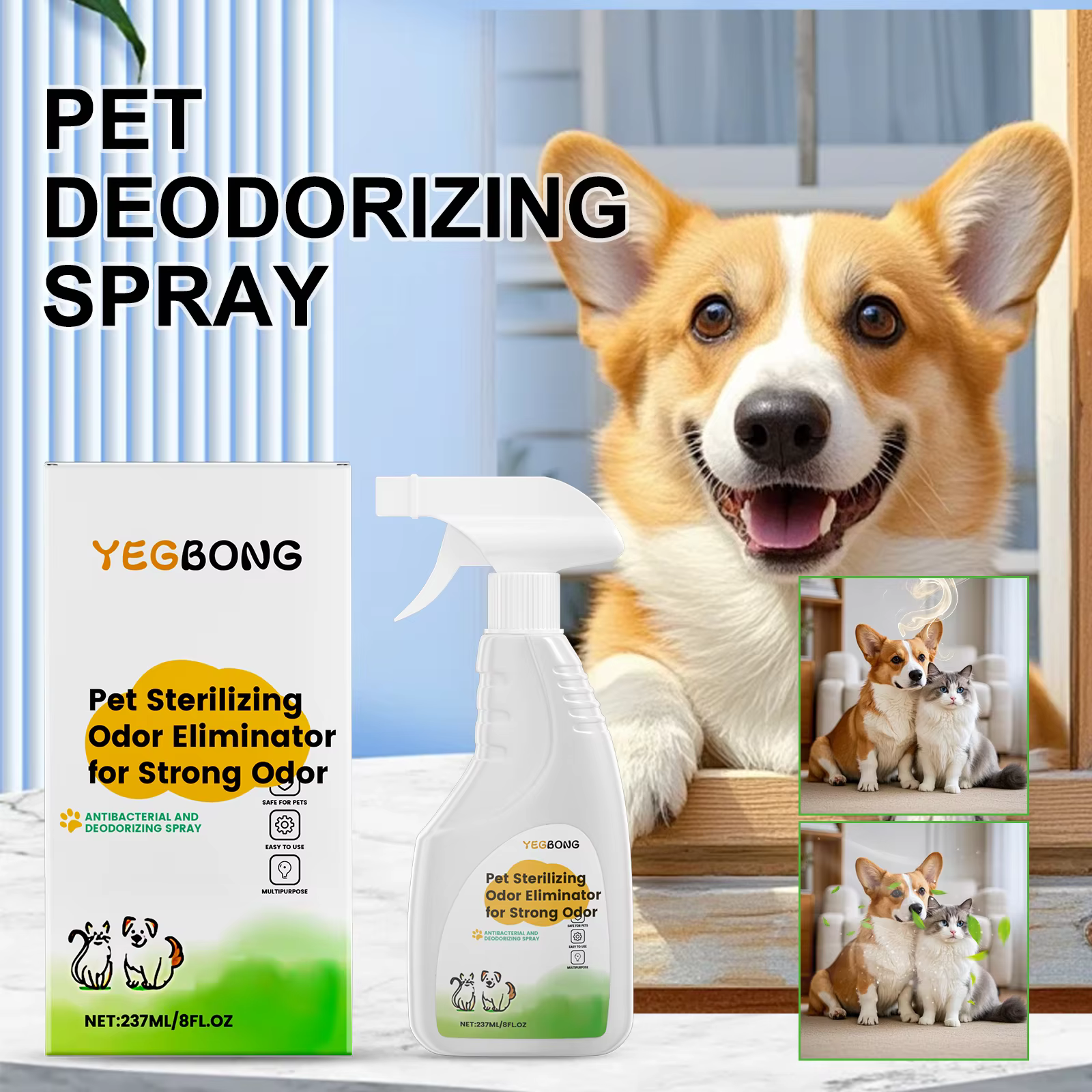 Spray éliminateur d'odeurs d'animaux de compagnie, pour accidents d'urine de chien et de chat sur ta