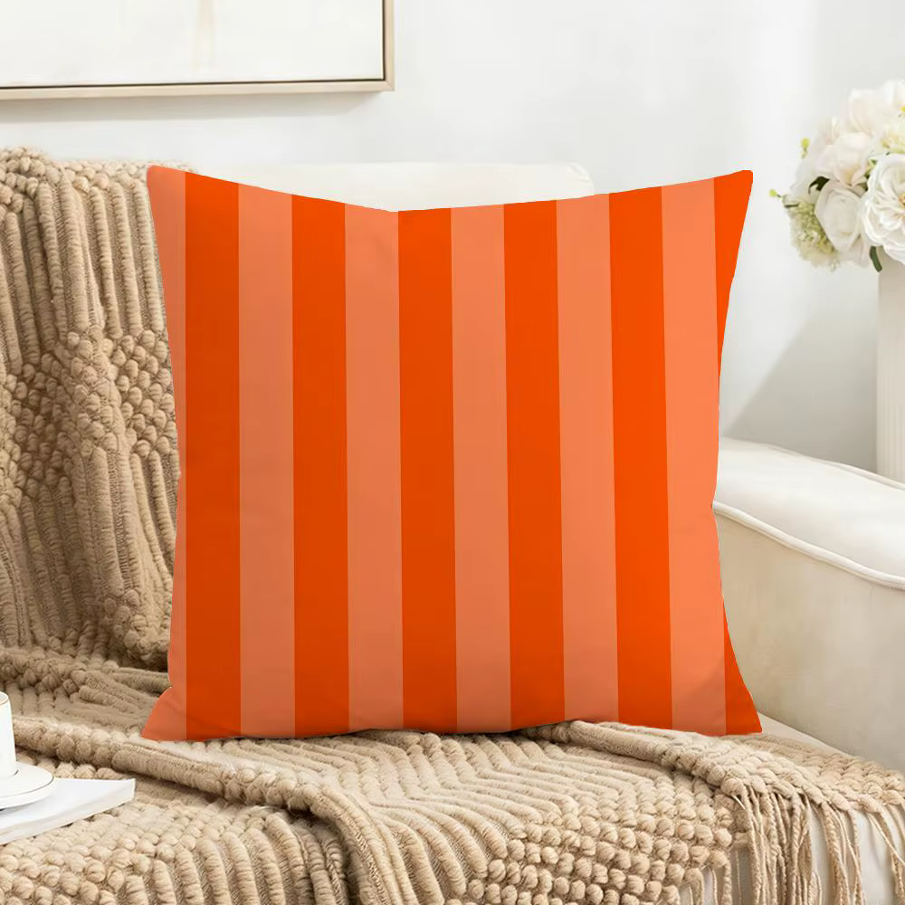 Housse de coussin de luxe à rayures verticales bicolores, lavable, en faux lin, pour usage quotidien