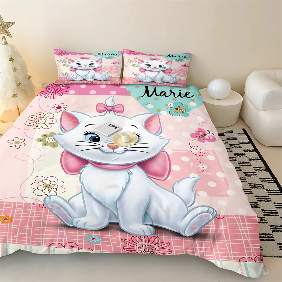 Housse de couette Aristocats de dessin animé, housse de couette simple Marie Cat, ensemble de literi