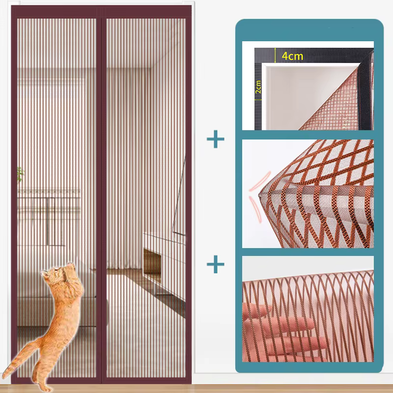 Moustiquaire magnétique marron pour porte, rideau de porte de taille personnalisée, moustiquaires, é