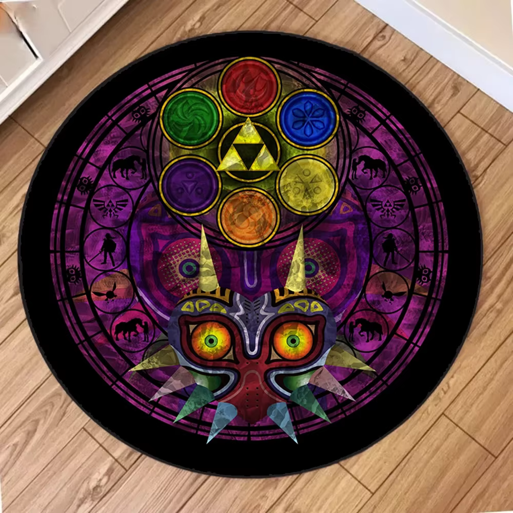 Tapis rond avec symbole de Zelda, Style rétro, pour salle de jeu, décor de salon, masque de Zelda Ma