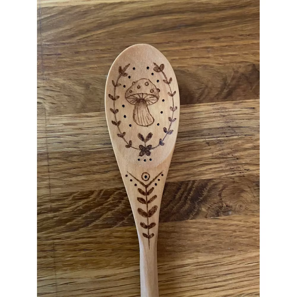 Cuillère en bois de bambou brûlé en bois de champignon Cottagecore, décor de cuisine, sorcières païe