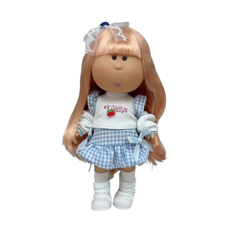 Tenue jupe à motif animalier chiot mignon pour poupée espagnole de 24 cm, robe tablier à carreaux, e