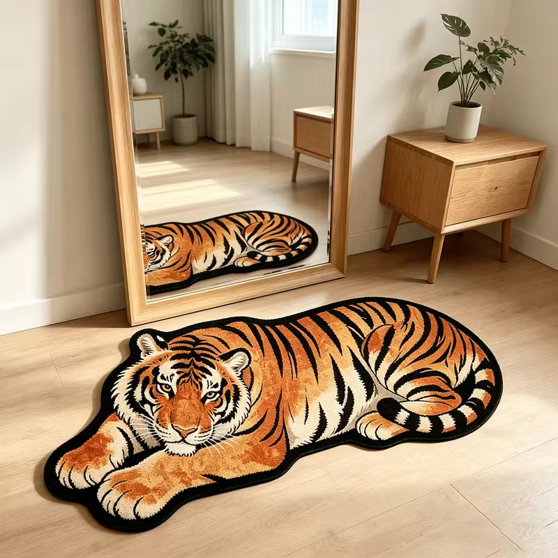 Tapis irrégulier à motif de tigre tendance et cool, style rétro artistique, pour la décoration de la