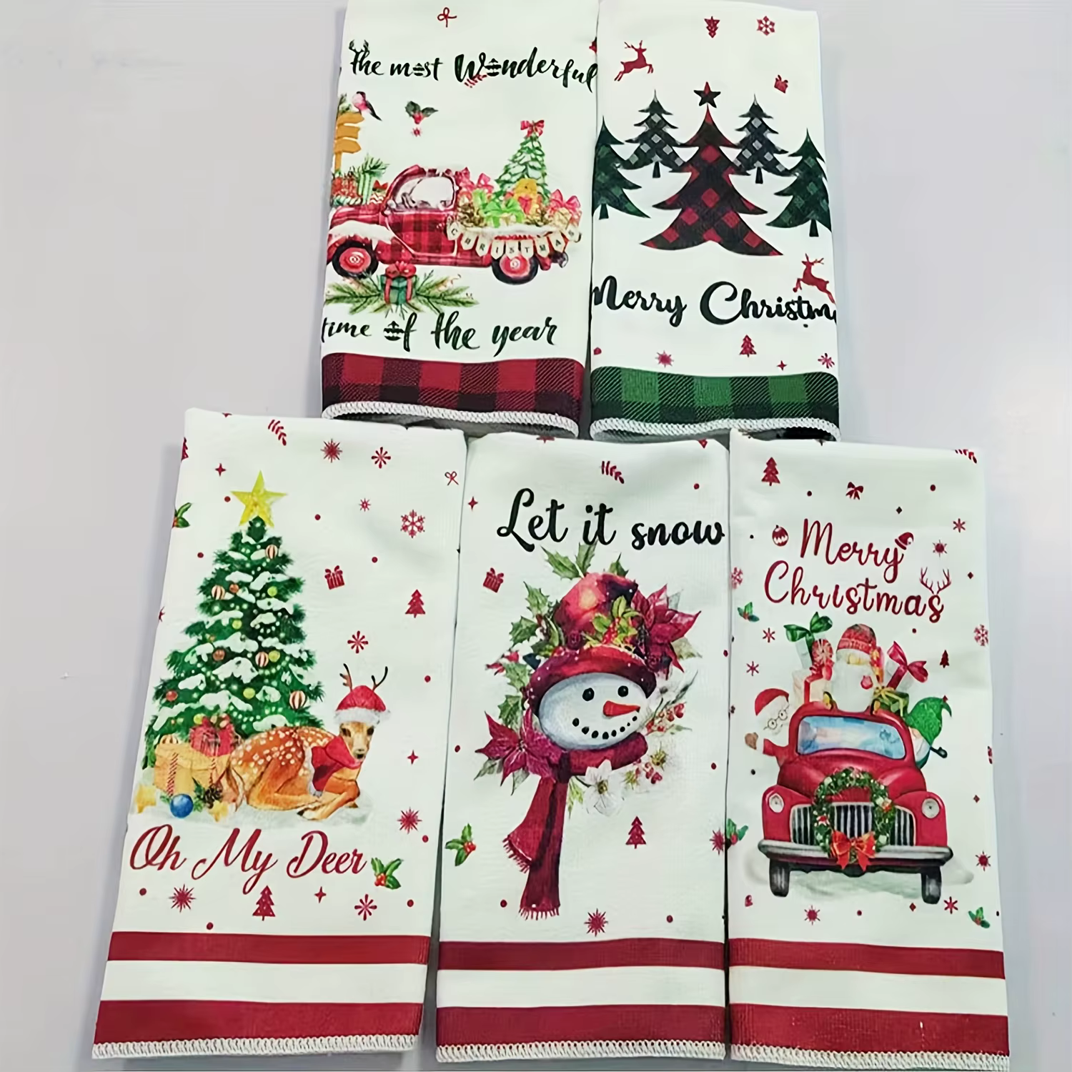 Ensemble de serviettes de Noël 5 pièces – Microfibre à haute absorption, motif flocon de neige et cœ