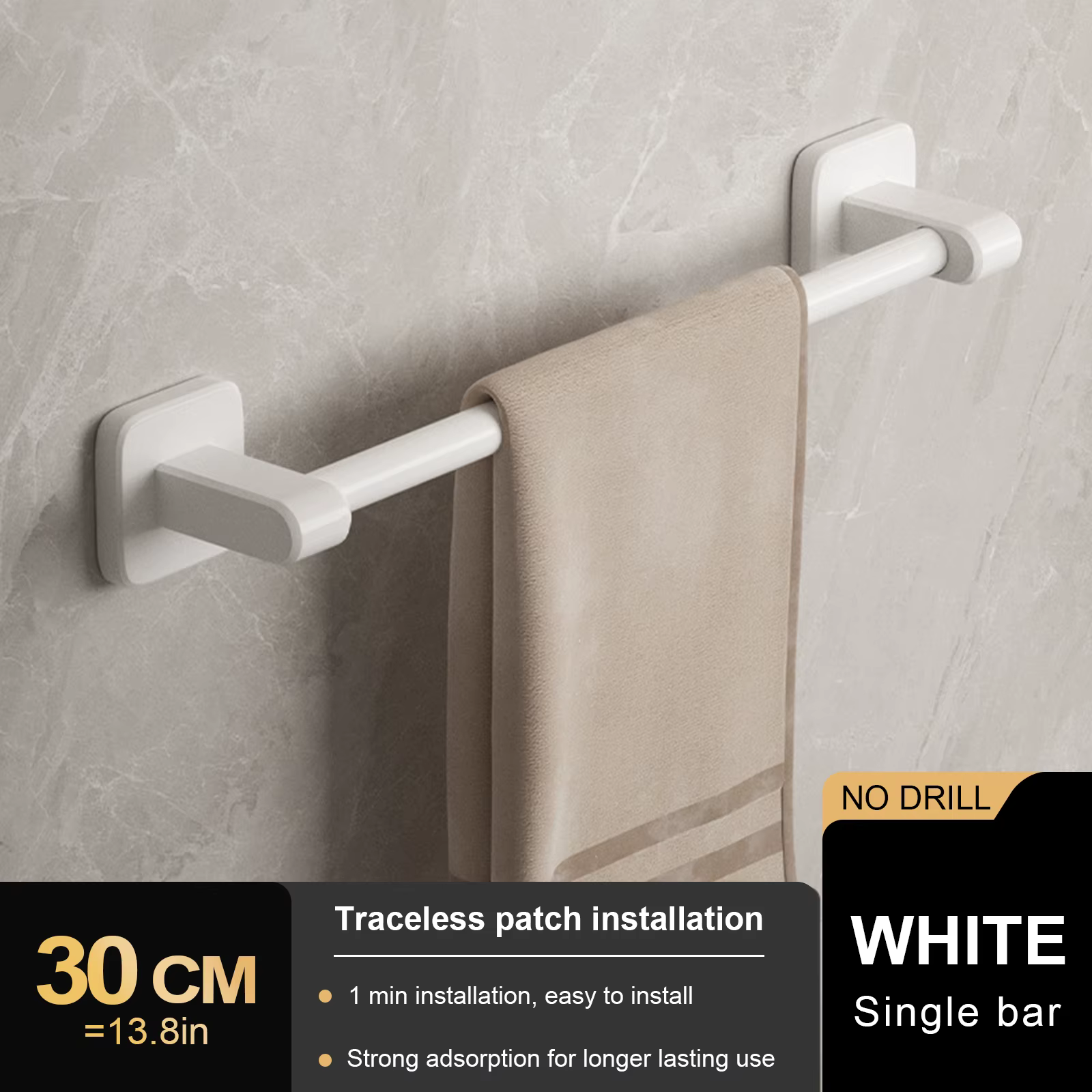 Porte-serviettes mural pour salle de bain, 30/40/50cm, barre à serviettes en plastique ABS, Double b