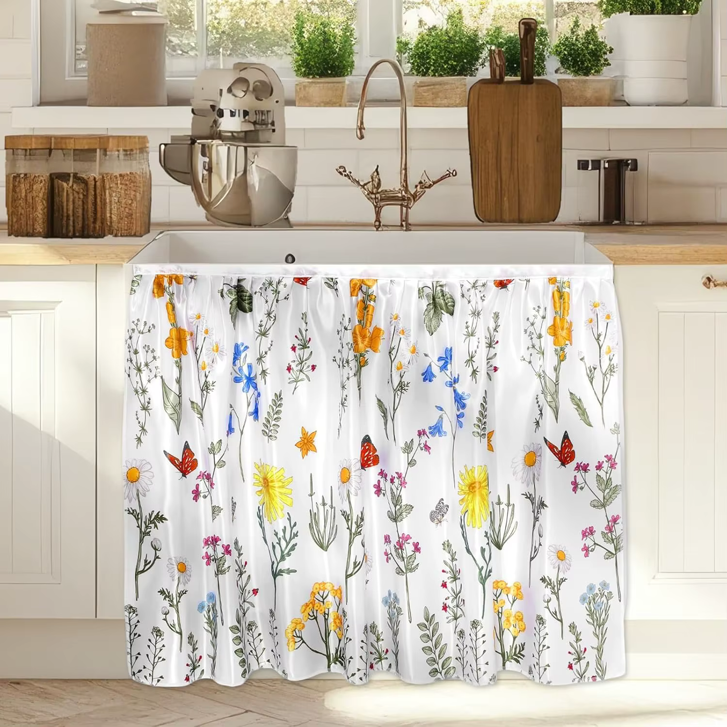 Rideau de placard VIKAMA Wiooffen, jupe de lavabo pour salle de bain, cuisine, sous la table, décor 