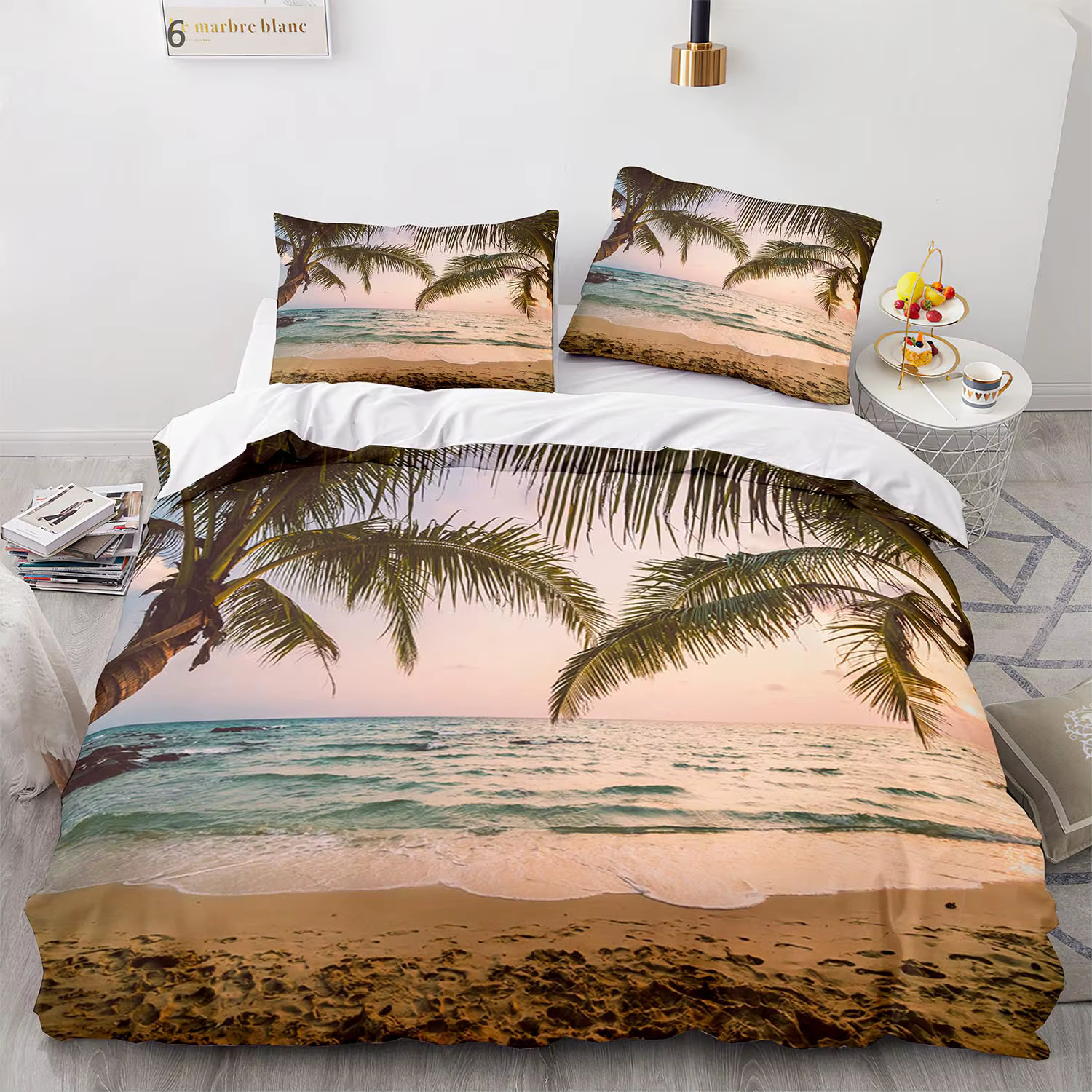Ensemble de literie de paysage de bord de mer, linge de lit de sable, décoration d'intérieur, simple
