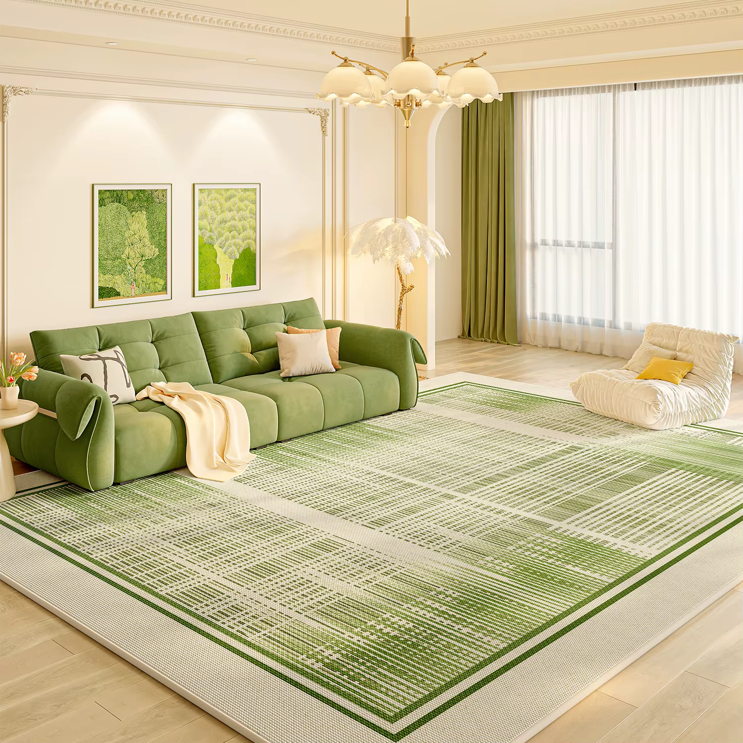 VIKAMA – tapis de salon minimaliste vert, tapis latéral de chambre à coucher, tapis de sol de garde-