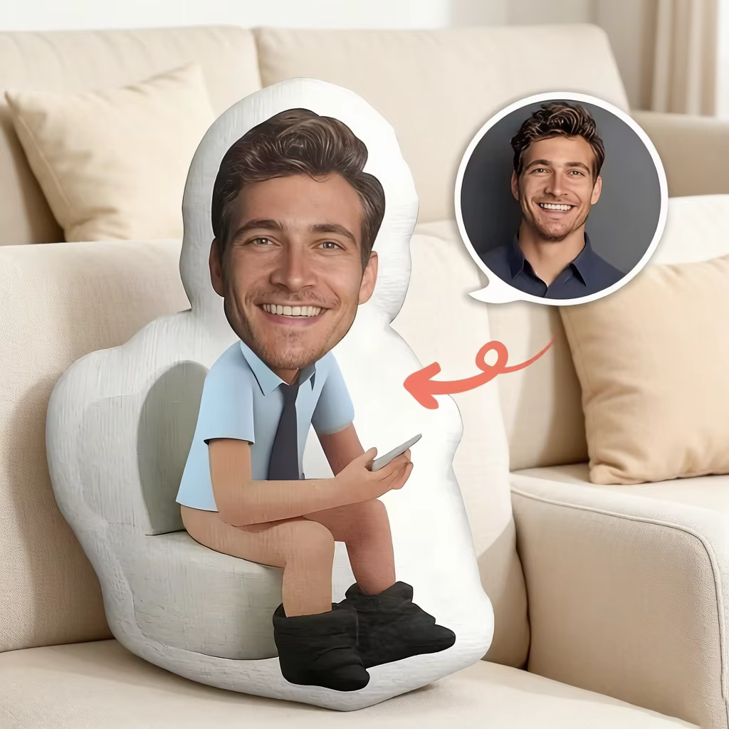 1 coussin personnalisé amusant en forme de toilette avec photo personnalisée (visage) - Décoration d