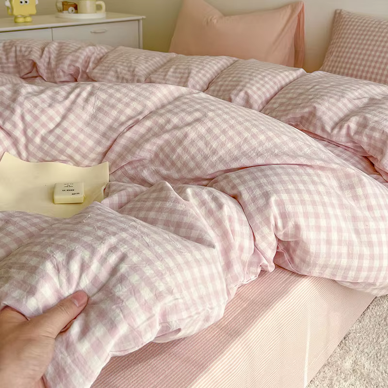Ensemble de housse de couette rose, classique, à carreaux, double, Queen Size, pour filles et garçon