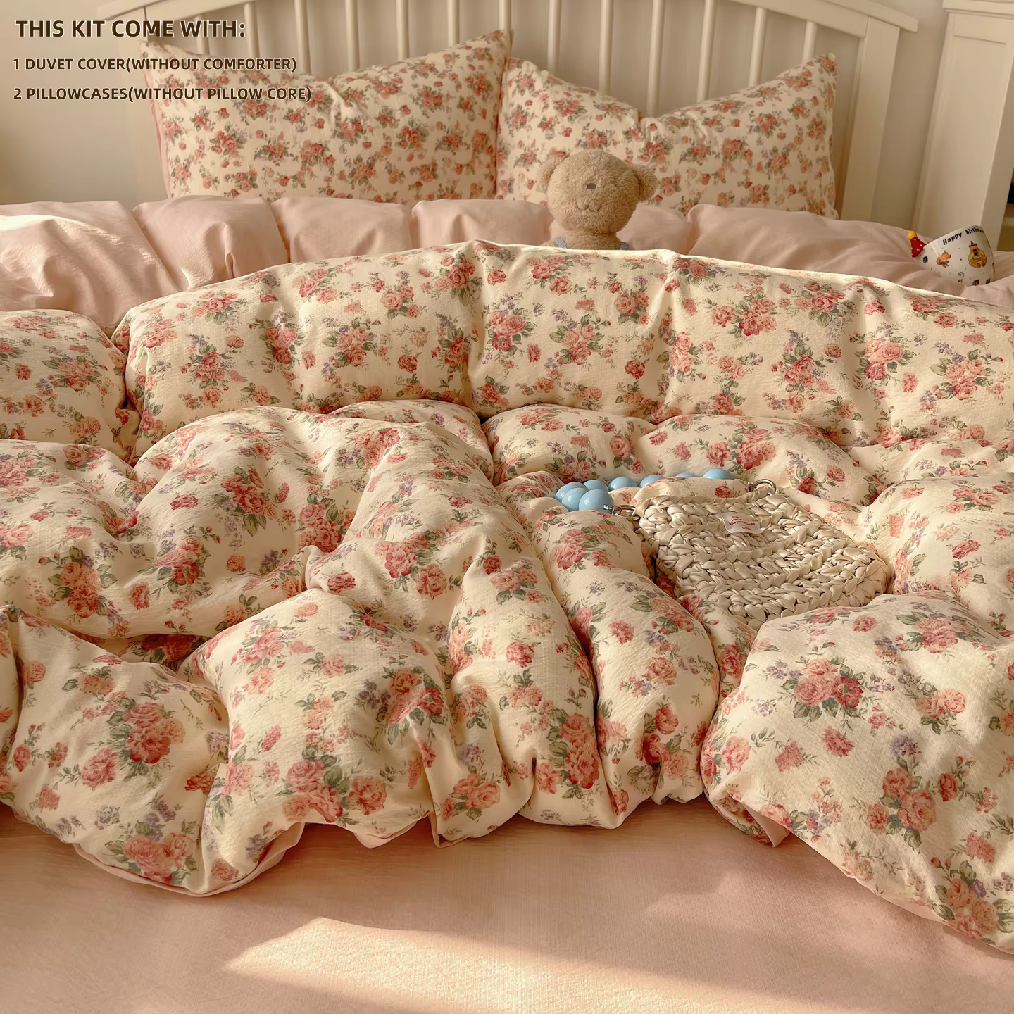Ensemble de housse de couette imprimée motif plantes (1 housse de couette + 2 taies d'oreiller, sans