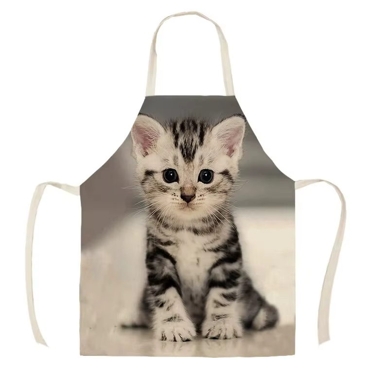 Tablier de cuisine en lin imprimé chat pour hommes et femmes, adorable, outils de livres pour la mai