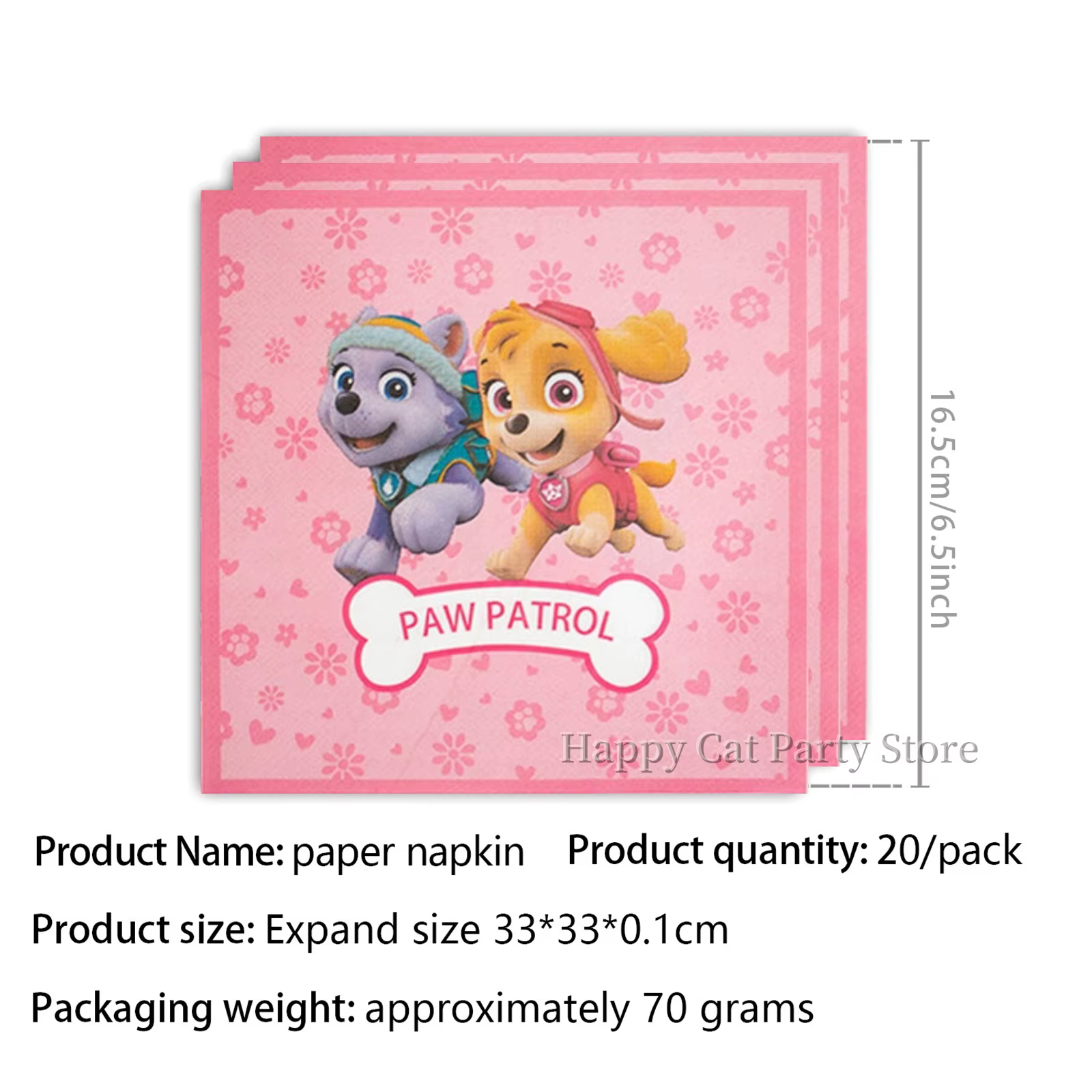 Serviettes de table Paw Patrol, décorations d'anniversaire, serviettes jetables Paw Patrol Skye, ser