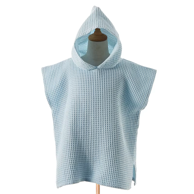Peignoir pour enfants, serviette de bain à capuche gaufrée en pur coton, serviettes de plage portabl